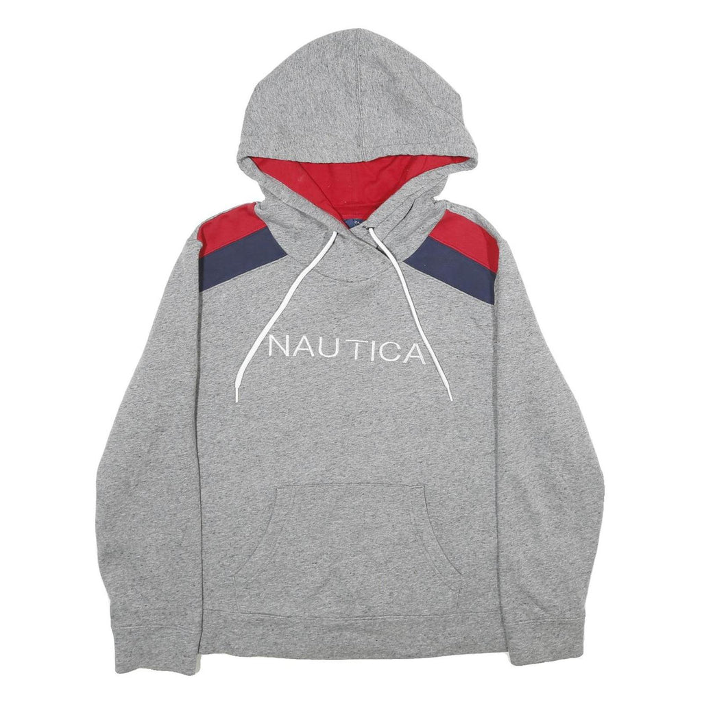 NAUTICA Womens Grey & Red Colourblock Pullover Hoodie XL Cotton Blend Relaxed