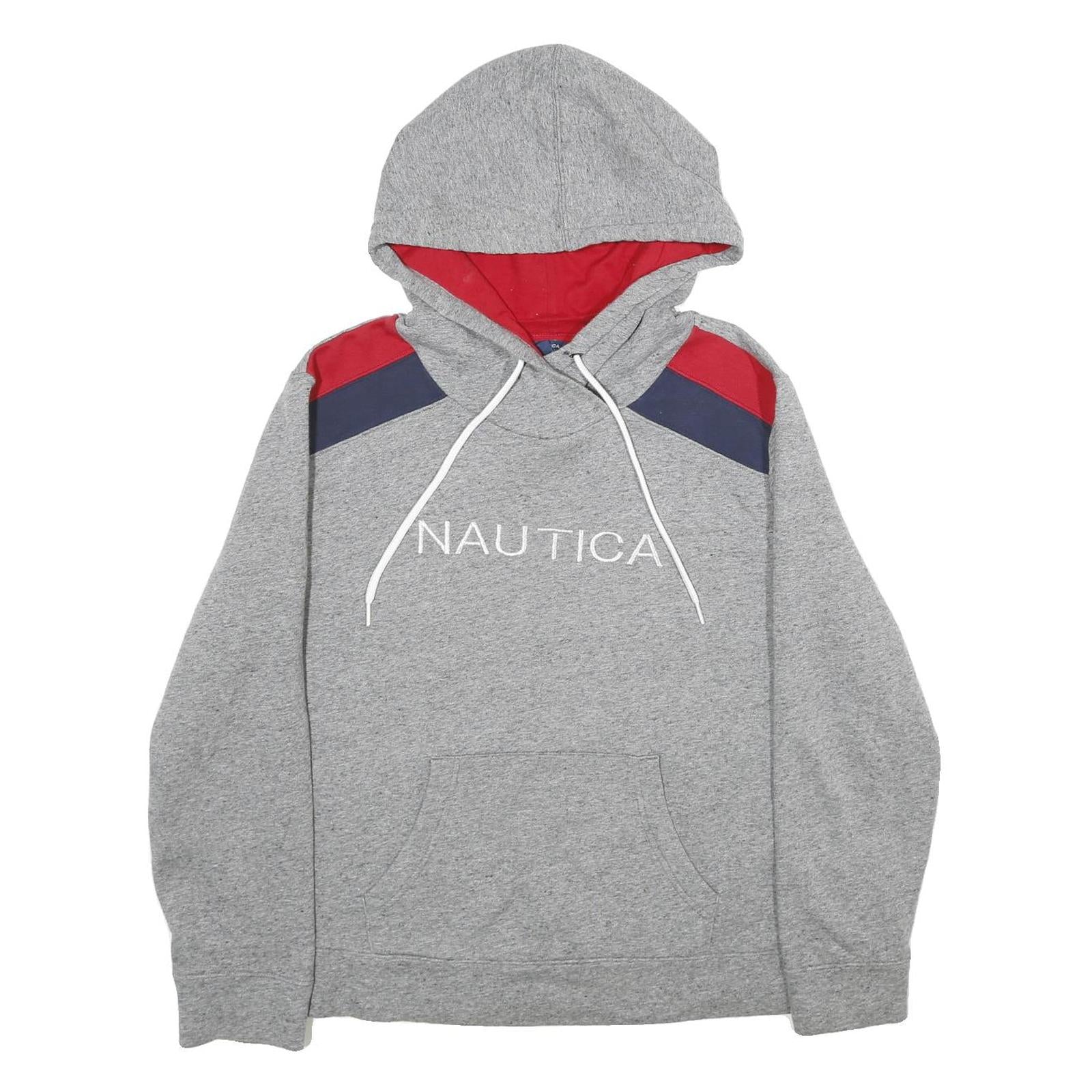 NAUTICA Womens Grey & Red Colourblock Pullover Hoodie XL Cotton Blend Relaxed