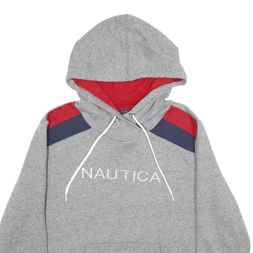 NAUTICA Womens Grey & Red Colourblock Pullover Hoodie XL Cotton Blend Relaxed