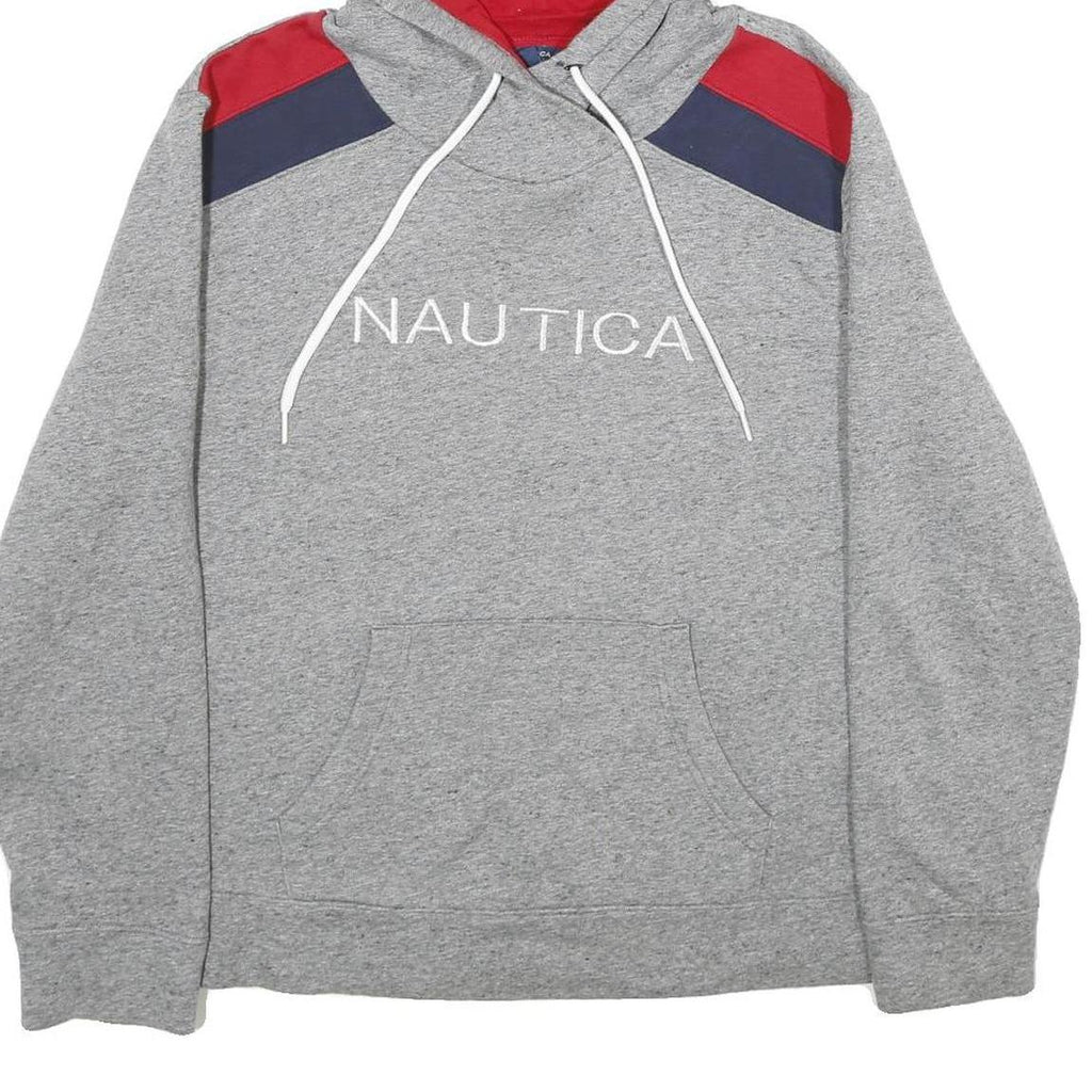 NAUTICA Womens Grey & Red Colourblock Pullover Hoodie XL Cotton Blend Relaxed