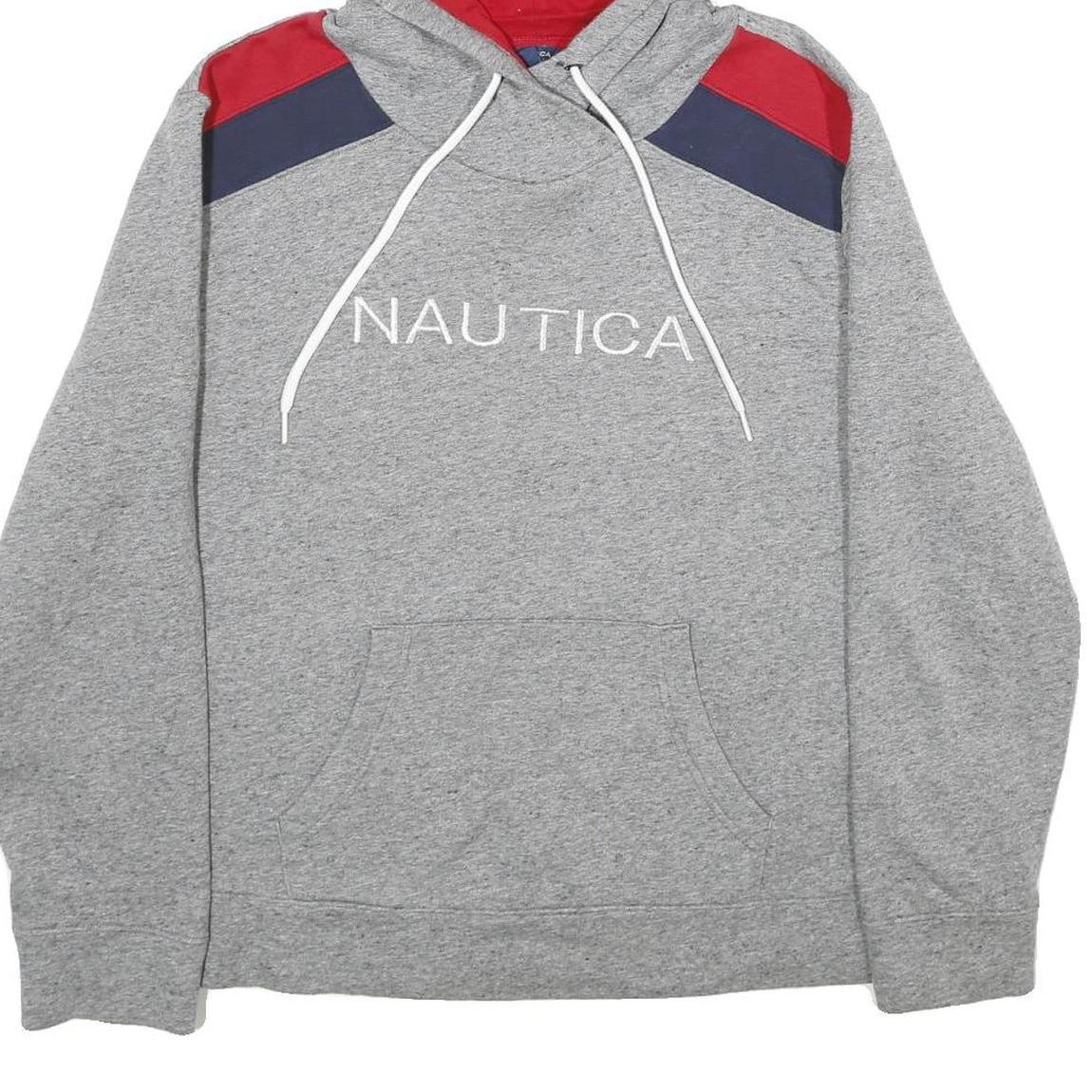 NAUTICA Womens Grey & Red Colourblock Pullover Hoodie XL Cotton Blend Relaxed
