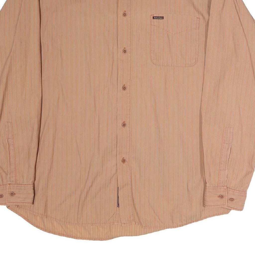 MALBORO CLASSICS Mens Beige Striped Cotton Shirt XL Button Down Pocket Casual