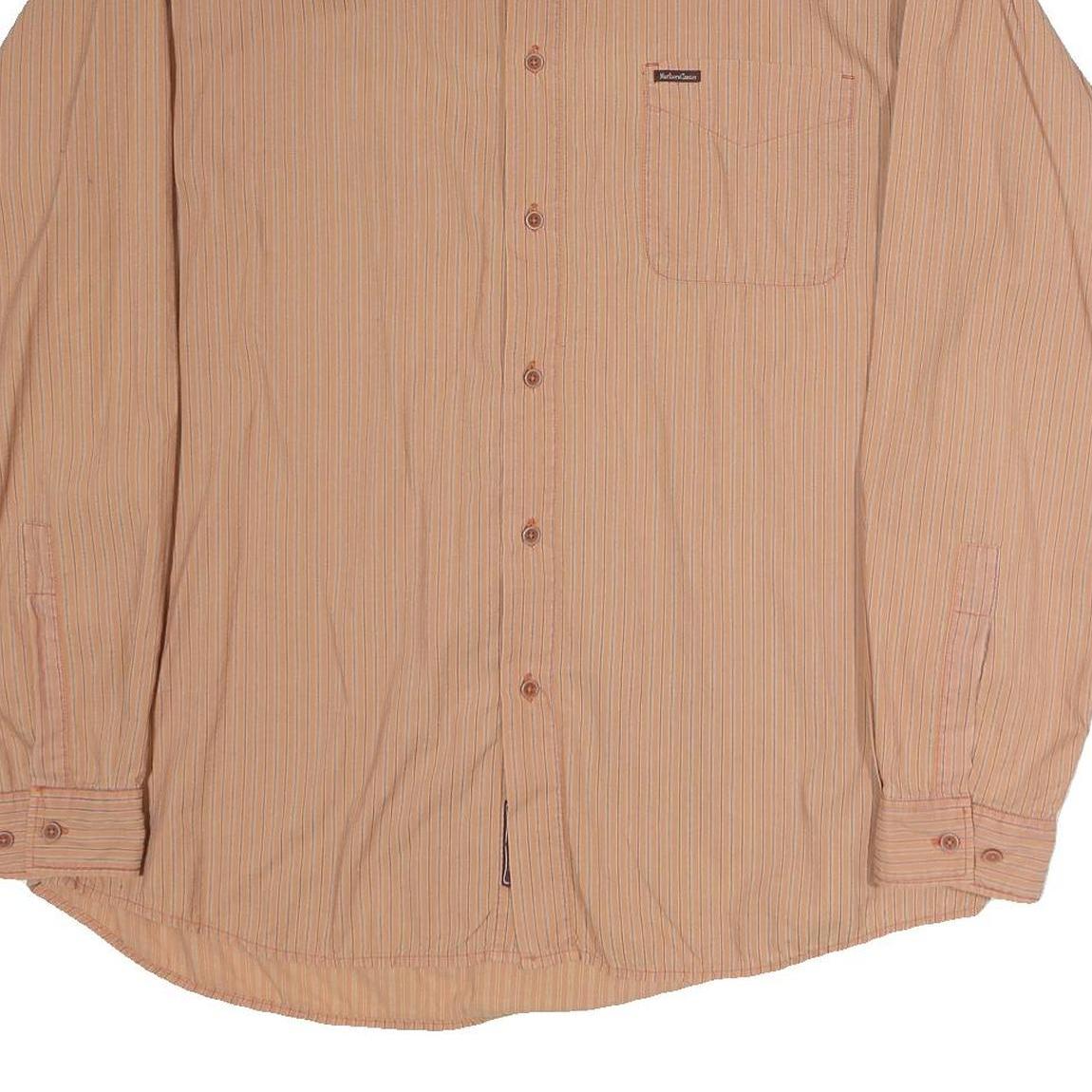 MALBORO CLASSICS Mens Beige Striped Cotton Shirt XL Button Down Pocket Casual