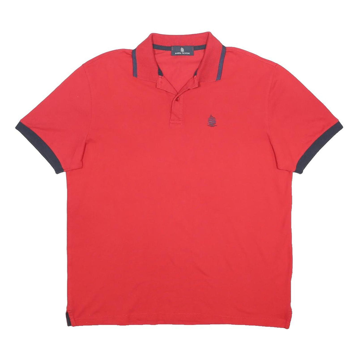 MARINA YACHTING Mens Red & Navy Contrast Short Sleeve Polo Shirt L Cotton