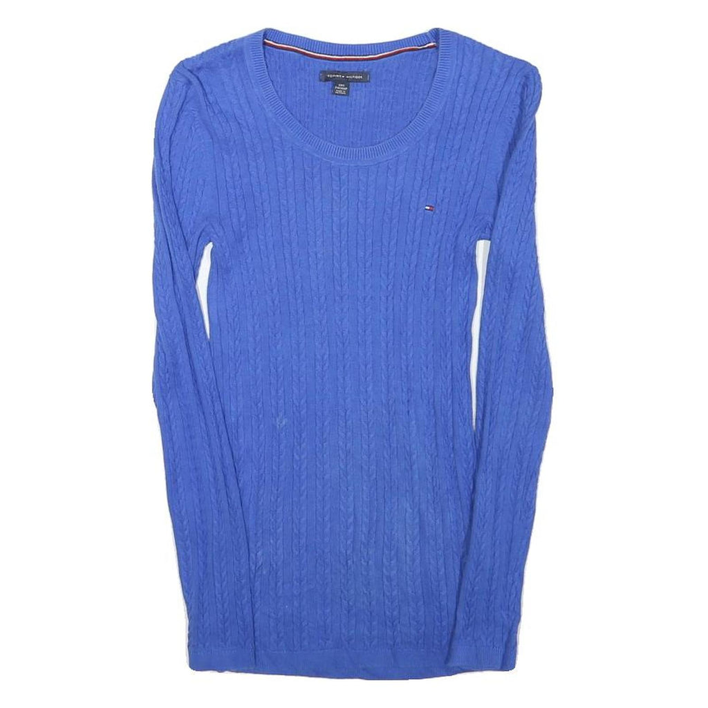 TOMMY HILFIGER Womens Blue Patterned Crew Neck Basic Knit XXS Cotton Blend