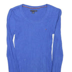 TOMMY HILFIGER Womens Blue Patterned Crew Neck Basic Knit XXS Cotton Blend