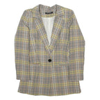 S'EBO Womens Beige & Brown Checked Blazer Jacket S Polyester Blend Button