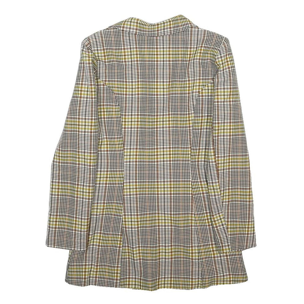 S'EBO Womens Beige & Brown Checked Blazer Jacket S Polyester Blend Button