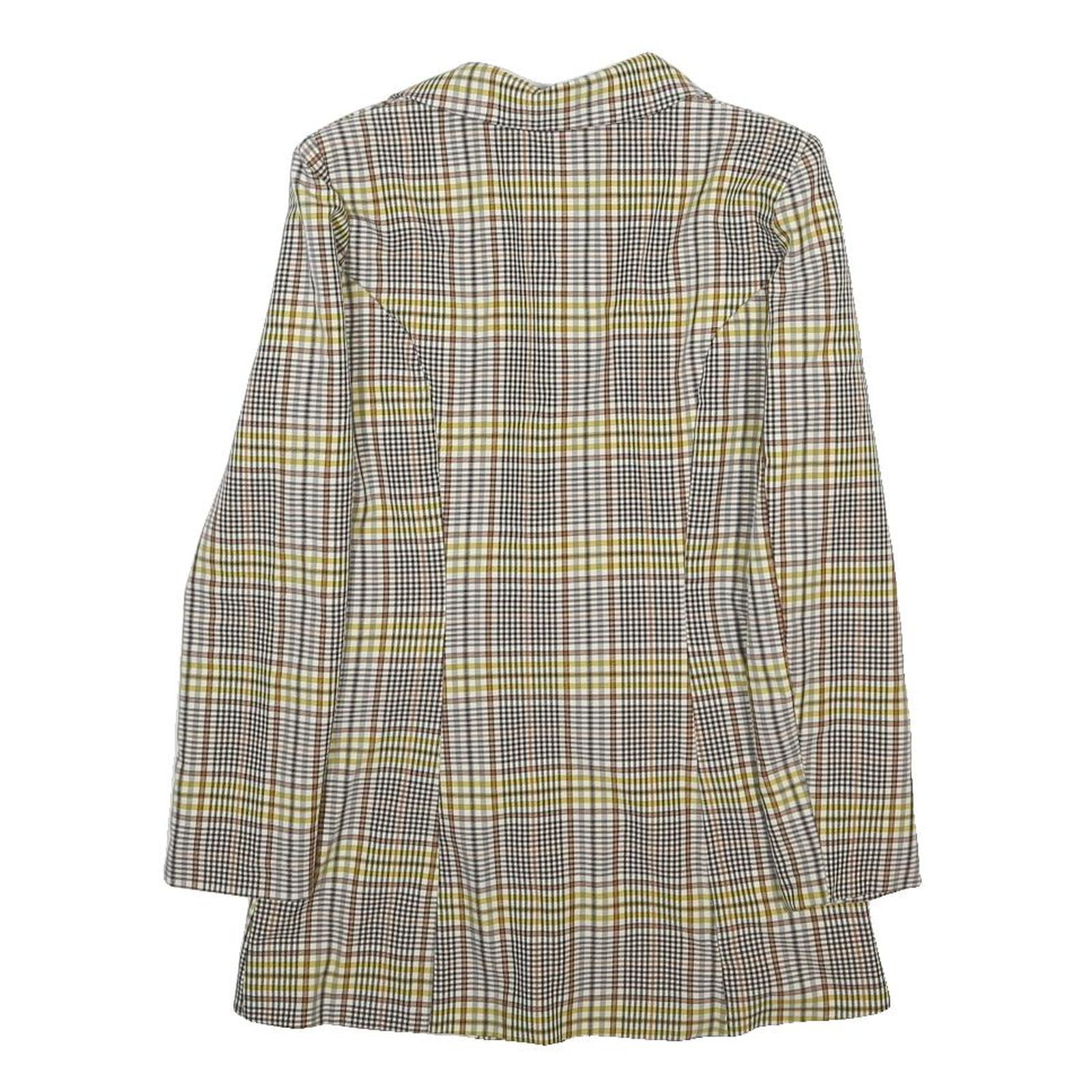 S'EBO Womens Beige & Brown Checked Blazer Jacket S Polyester Blend Button