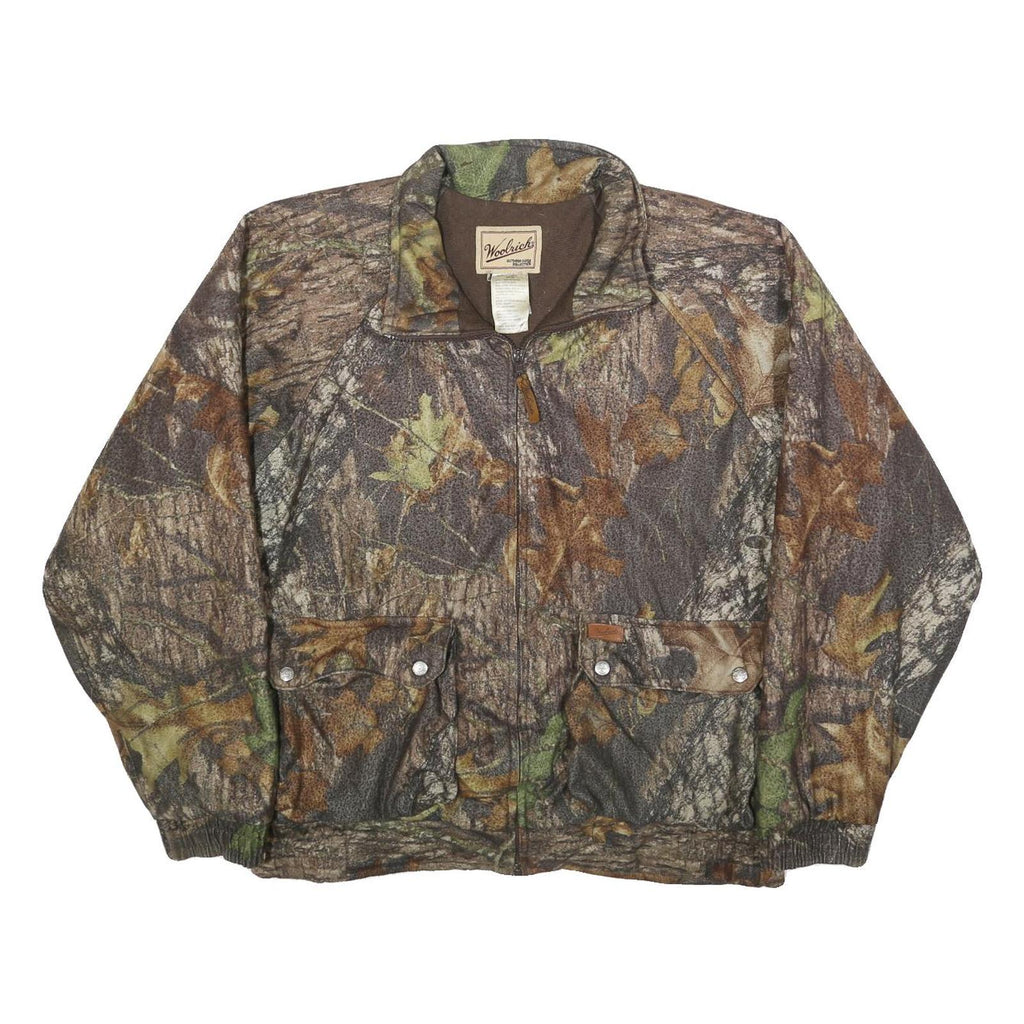 WOOLRICH Mens Brown Green Polyester Zip Jacket L Camouflage Outdoor Casual