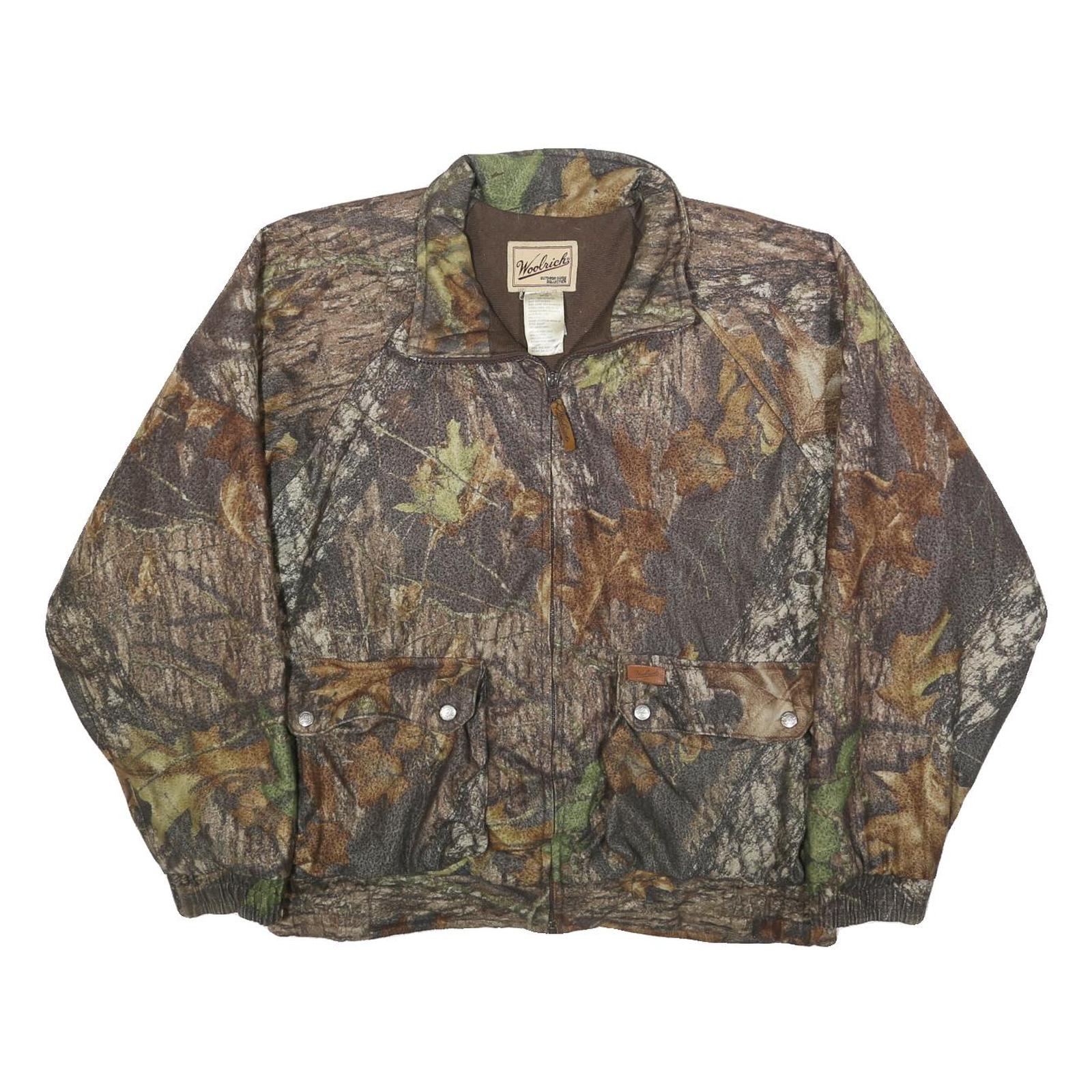WOOLRICH Mens Brown Green Polyester Zip Jacket L Camouflage Outdoor Casual