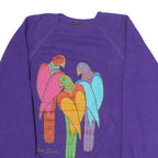 HANES Womens Purple Cotton Blend Sweatshirt M Crew Neck Pullover Colourful Bird