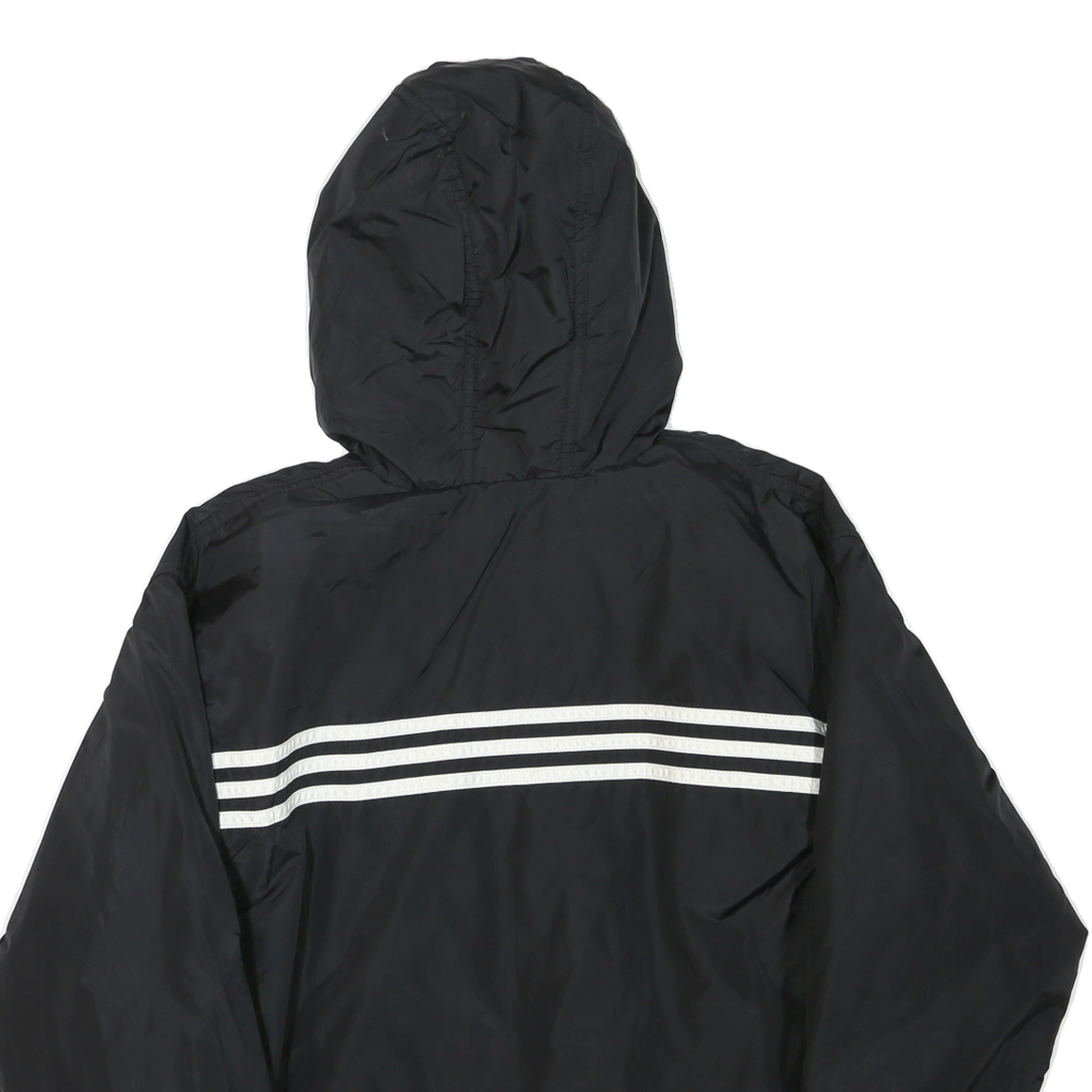 ADIDAS Mens Black White Three Stripe Hooded Jacket L Polyester Blend Zip