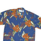 BLUE ISLAND Mens Blue & Orange Floral Polyester Shirt L Summer Casual Beach