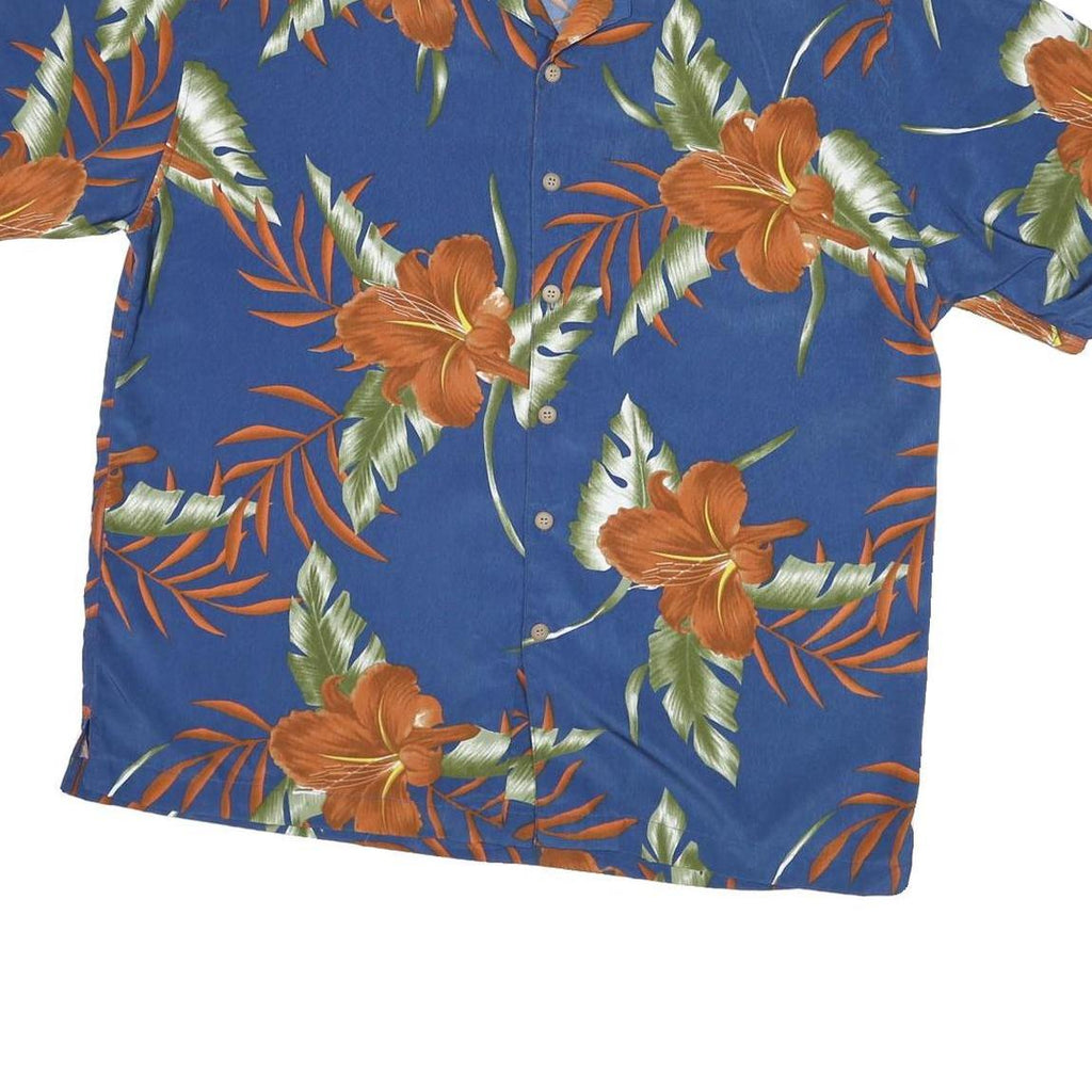 BLUE ISLAND Mens Blue & Orange Floral Polyester Shirt L Summer Casual Beach