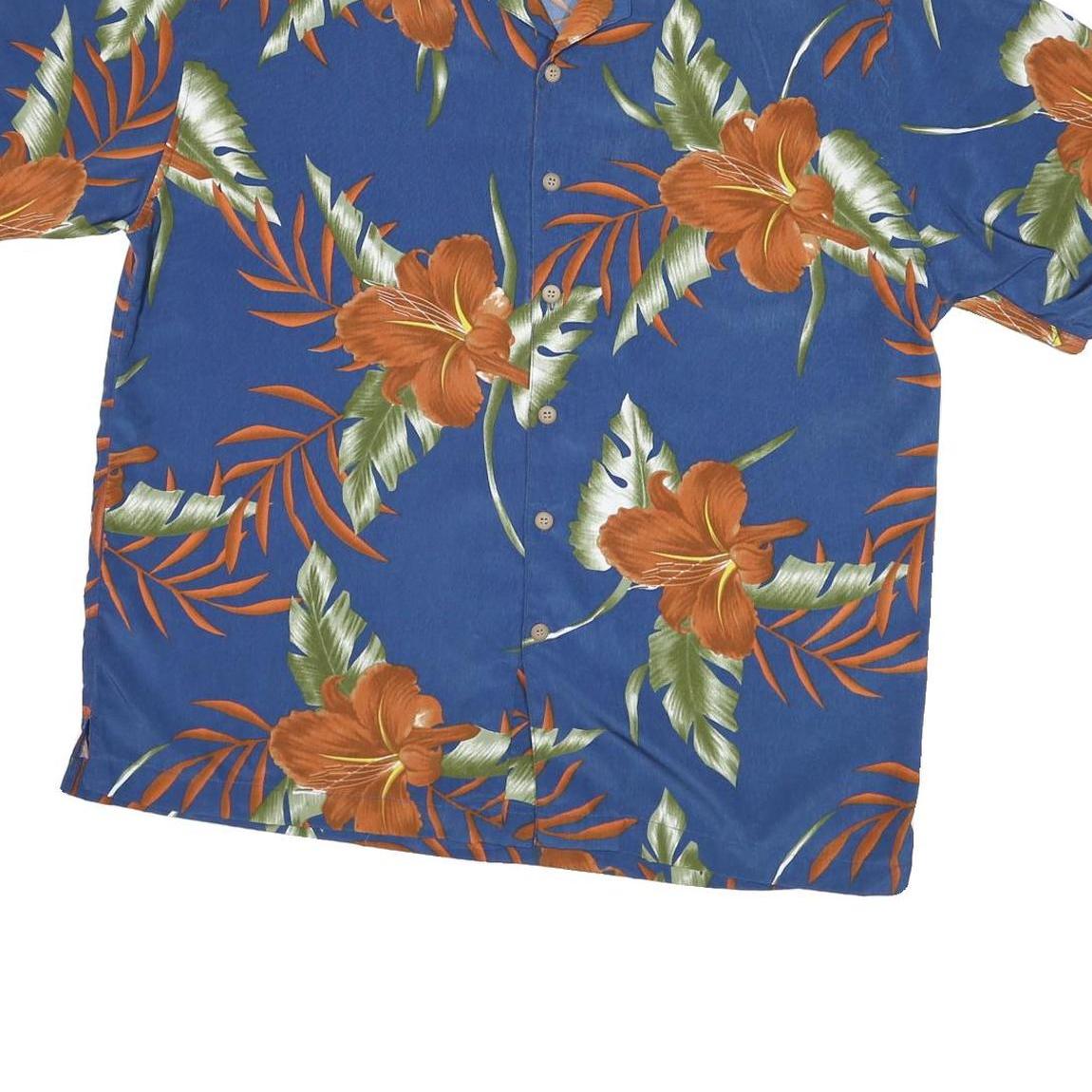 BLUE ISLAND Mens Blue & Orange Floral Polyester Shirt L Summer Casual Beach