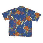 BLUE ISLAND Mens Blue & Orange Floral Polyester Shirt L Summer Casual Beach