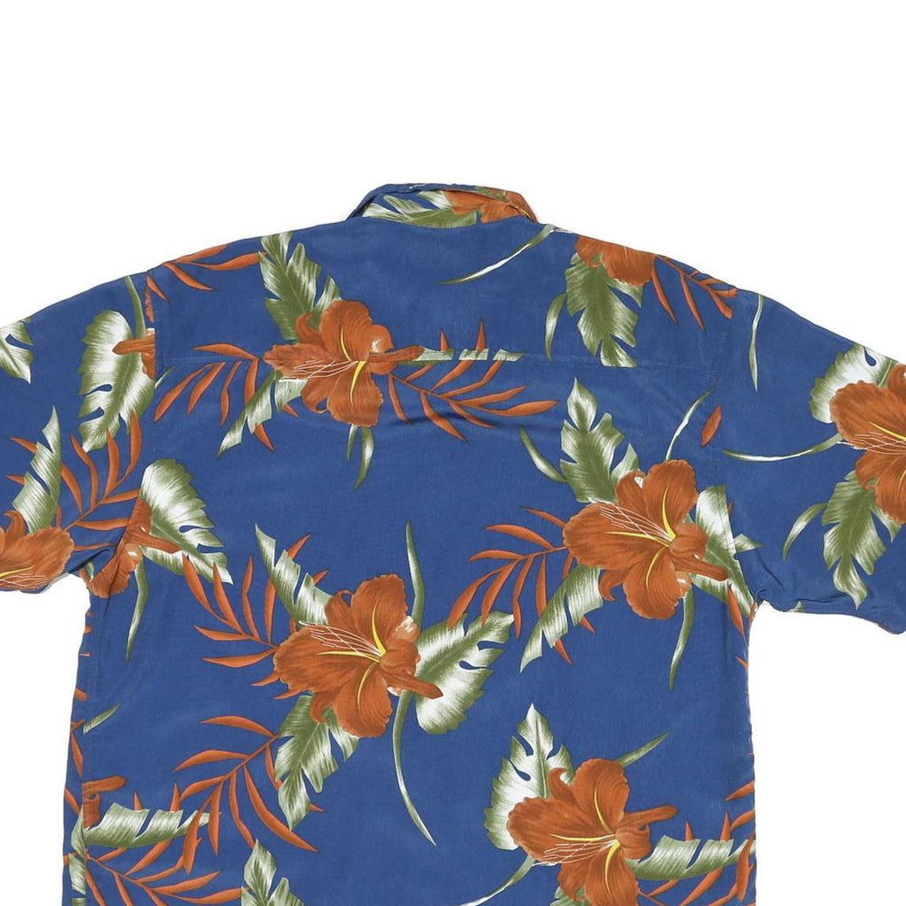 BLUE ISLAND Mens Blue & Orange Floral Polyester Shirt L Summer Casual Beach