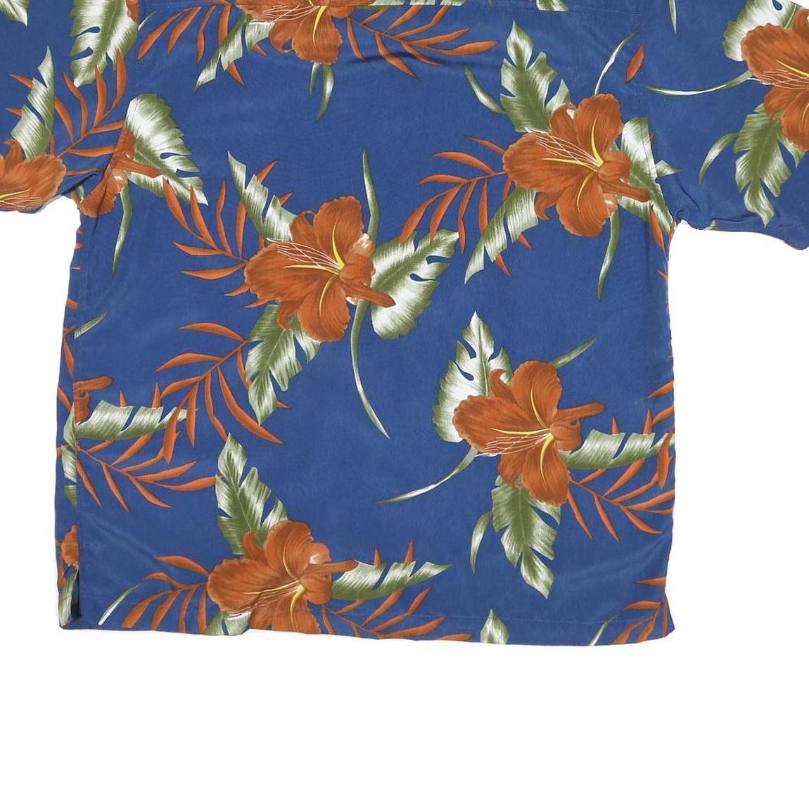 BLUE ISLAND Mens Blue & Orange Floral Polyester Shirt L Summer Casual Beach