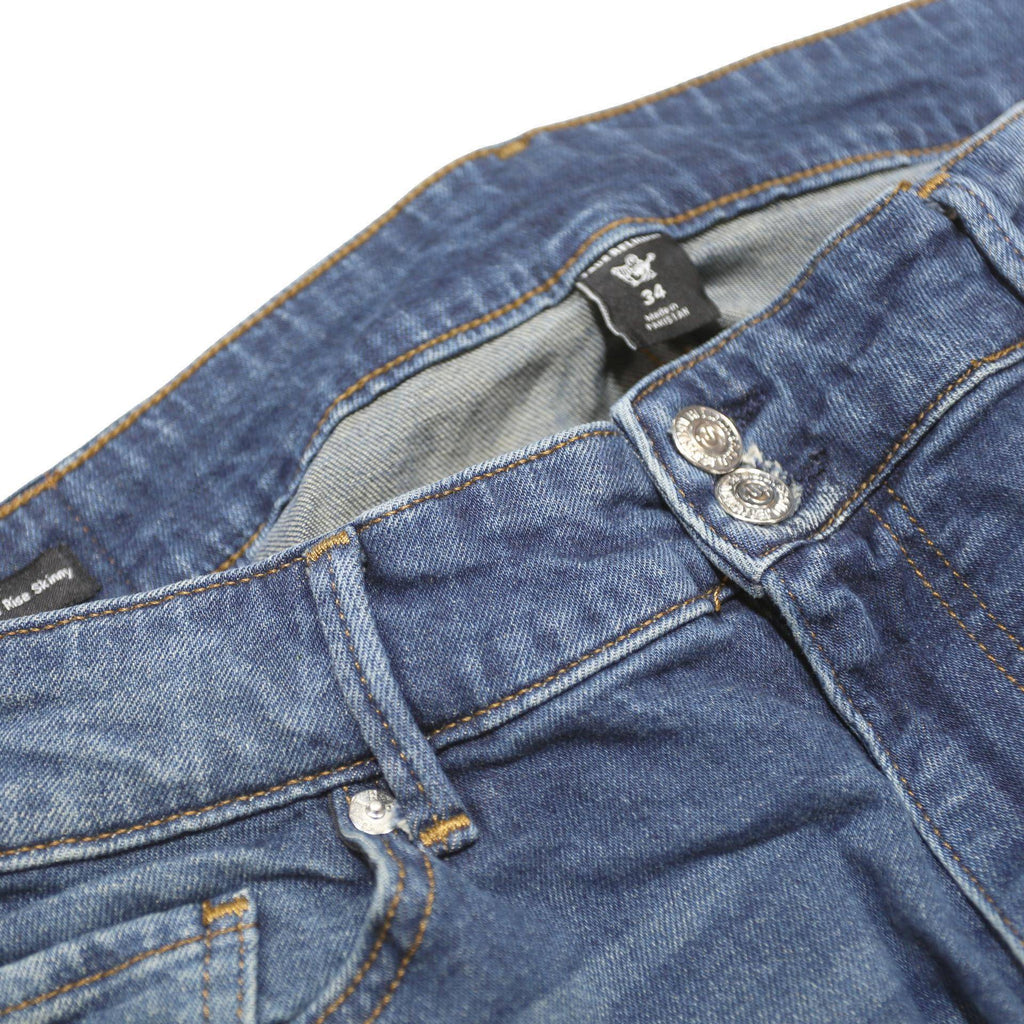 TRUE RELIGION Womens Slim Blue Denim Light Wash Jeans W34 L29 Zip Pockets