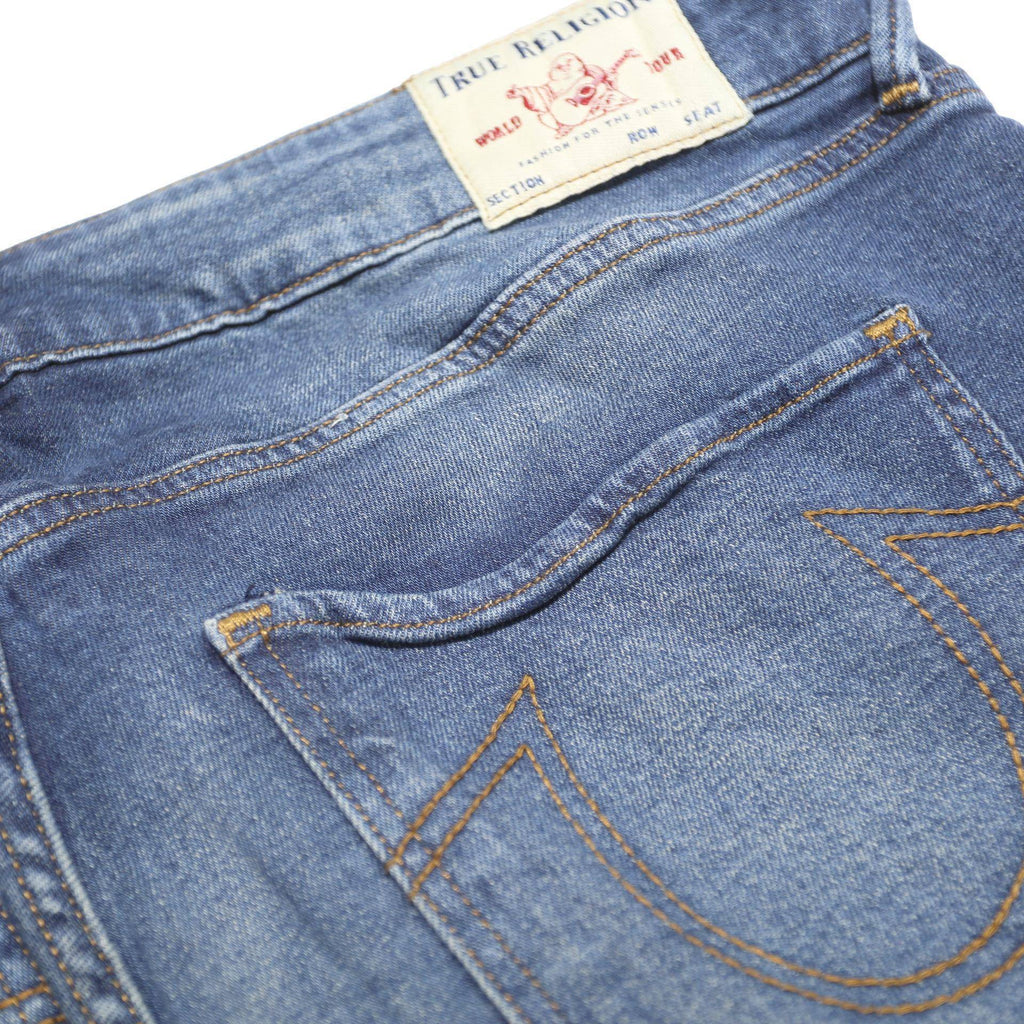 TRUE RELIGION Womens Slim Blue Denim Light Wash Jeans W34 L29 Zip Pockets