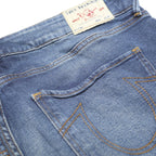 TRUE RELIGION Womens Slim Blue Denim Light Wash Jeans W34 L29 Zip Pockets