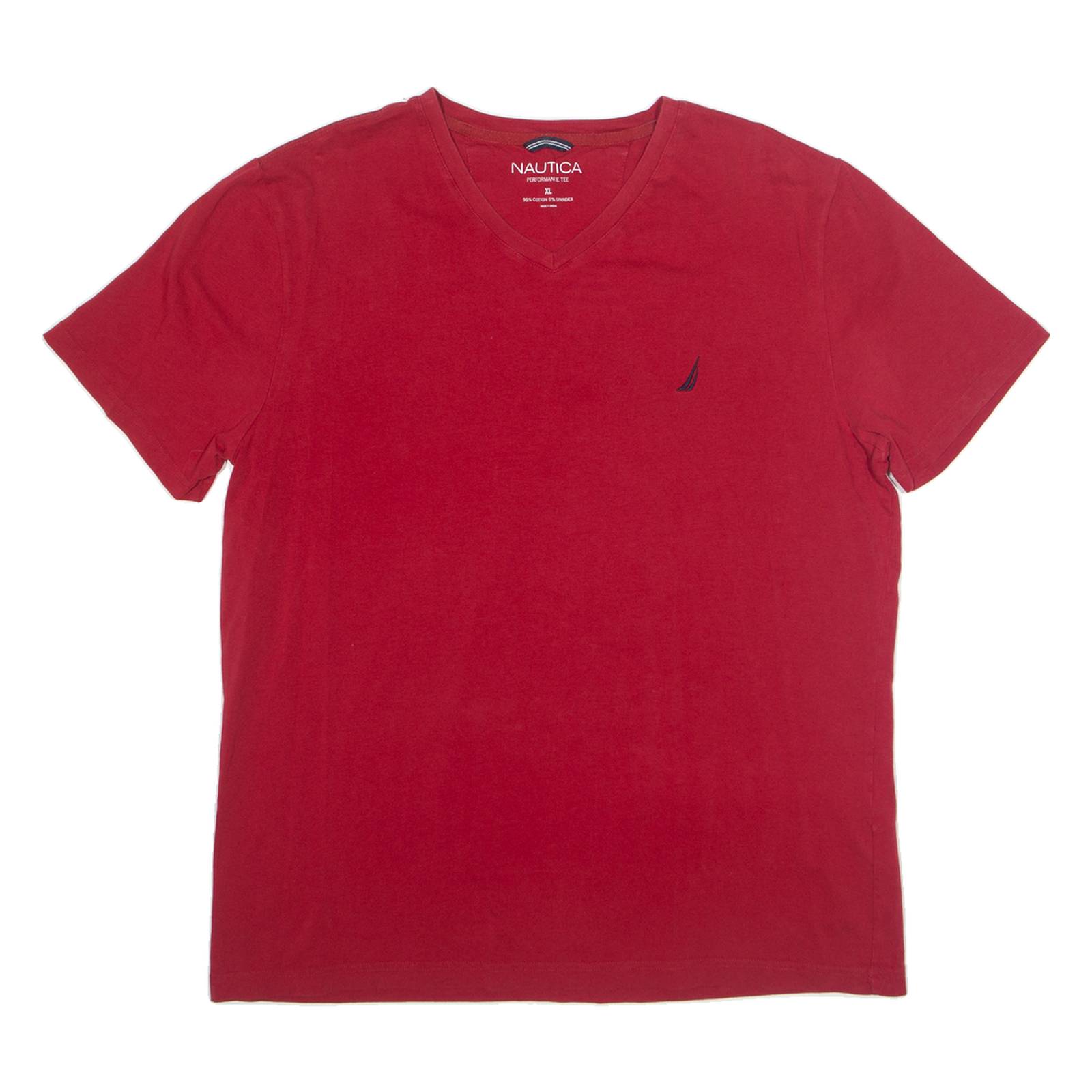 NAUTICA Mens T-Shirt Red V-Neck XL