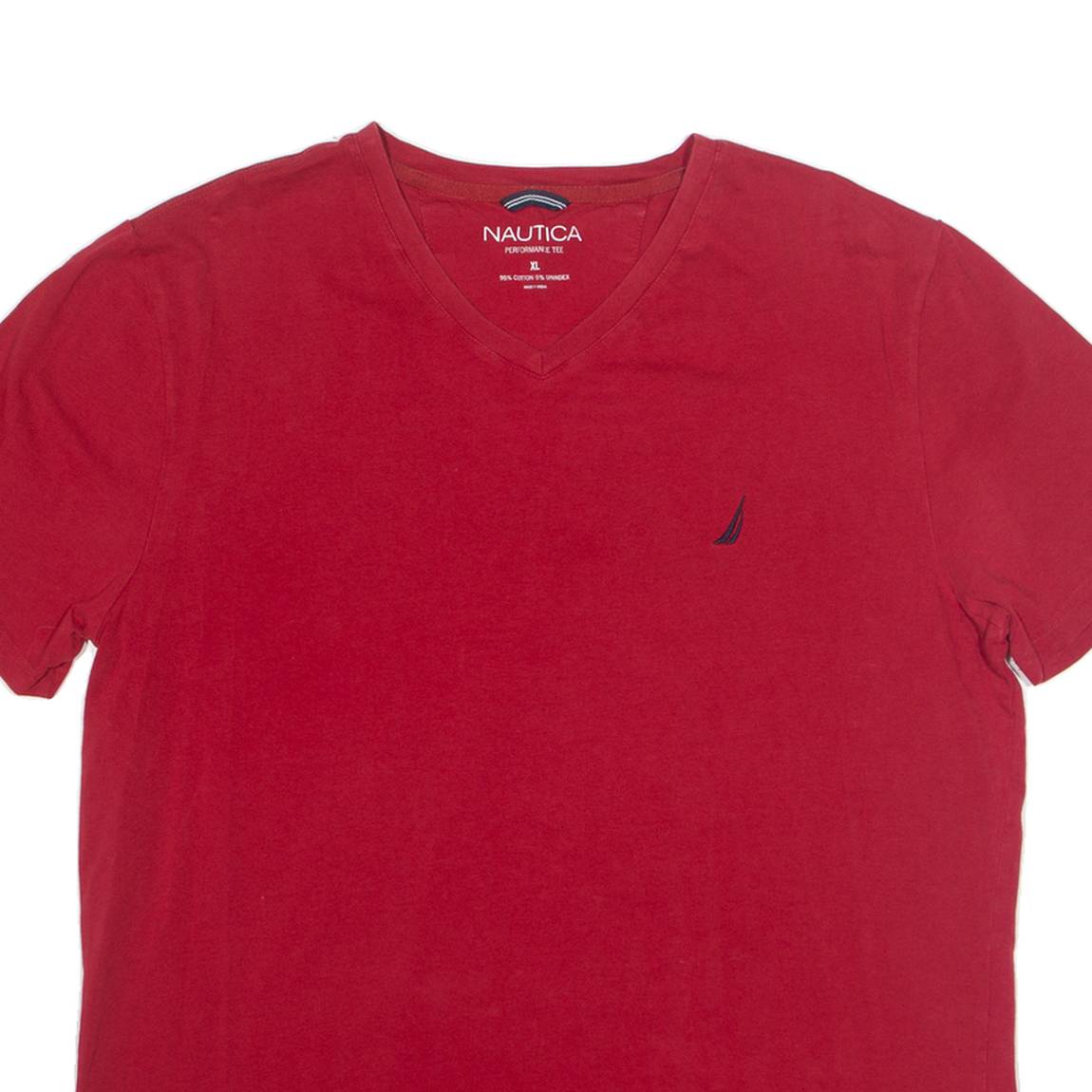 NAUTICA Mens T-Shirt Red V-Neck XL