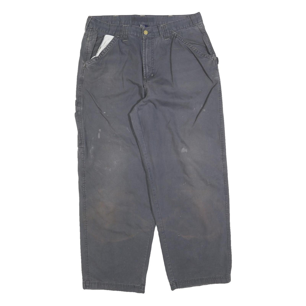 DICKIES Mens Cotton Blend Relaxed Grey Workwear Trousers W36 L32 Durable Zip