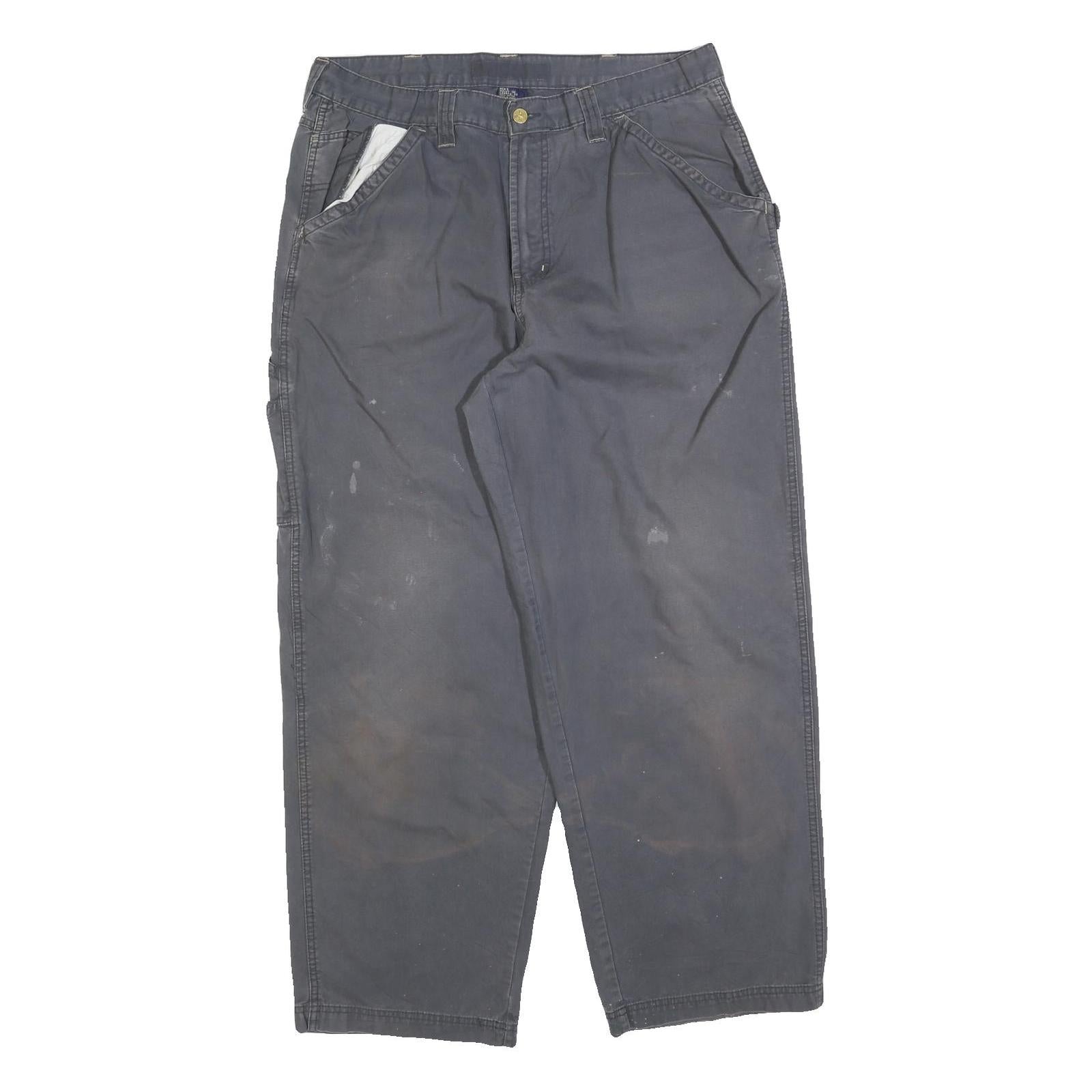 DICKIES Mens Cotton Blend Relaxed Grey Workwear Trousers W36 L32 Durable Zip