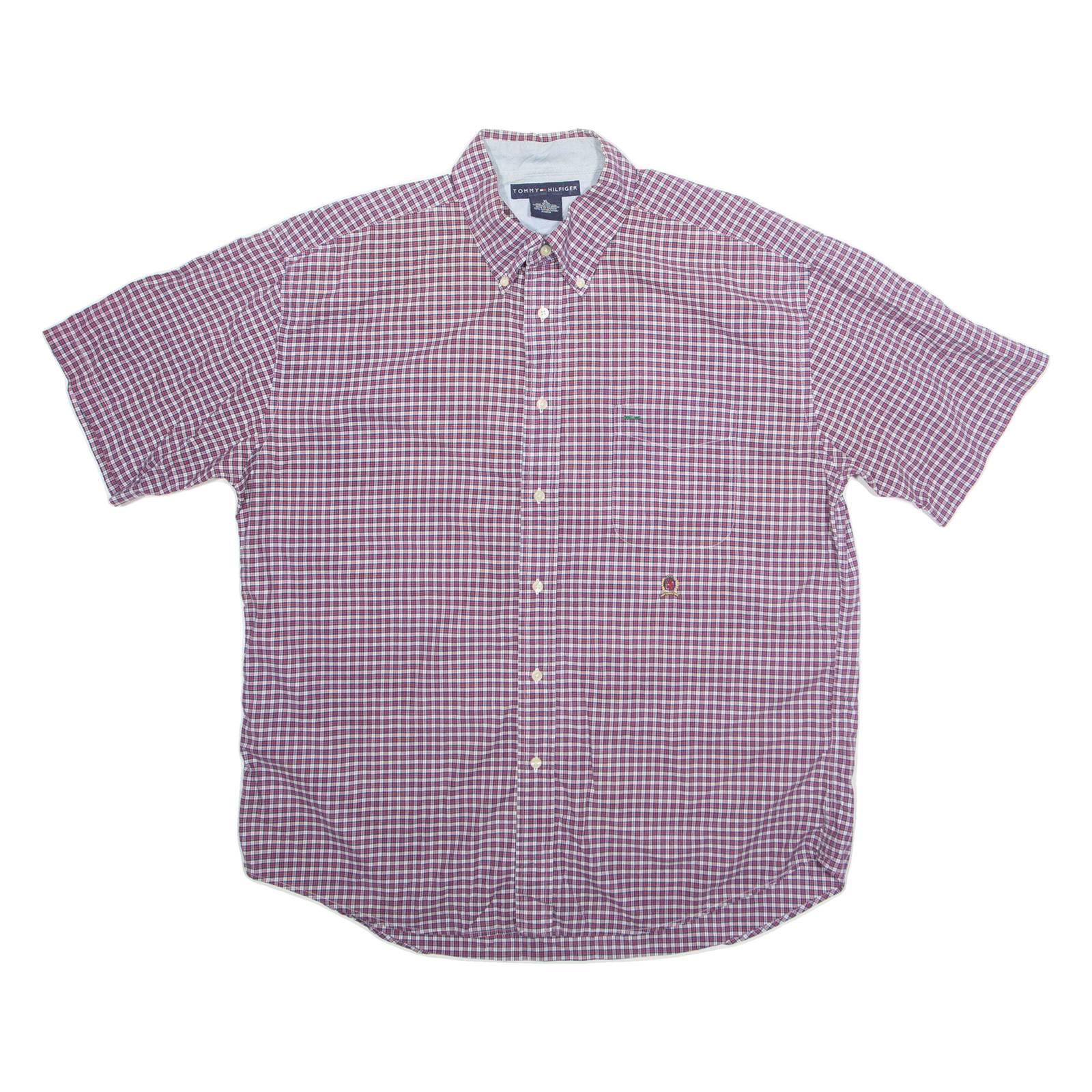 TOMMY HILFIGER Mens Shirt Red Check Short Sleeve XL