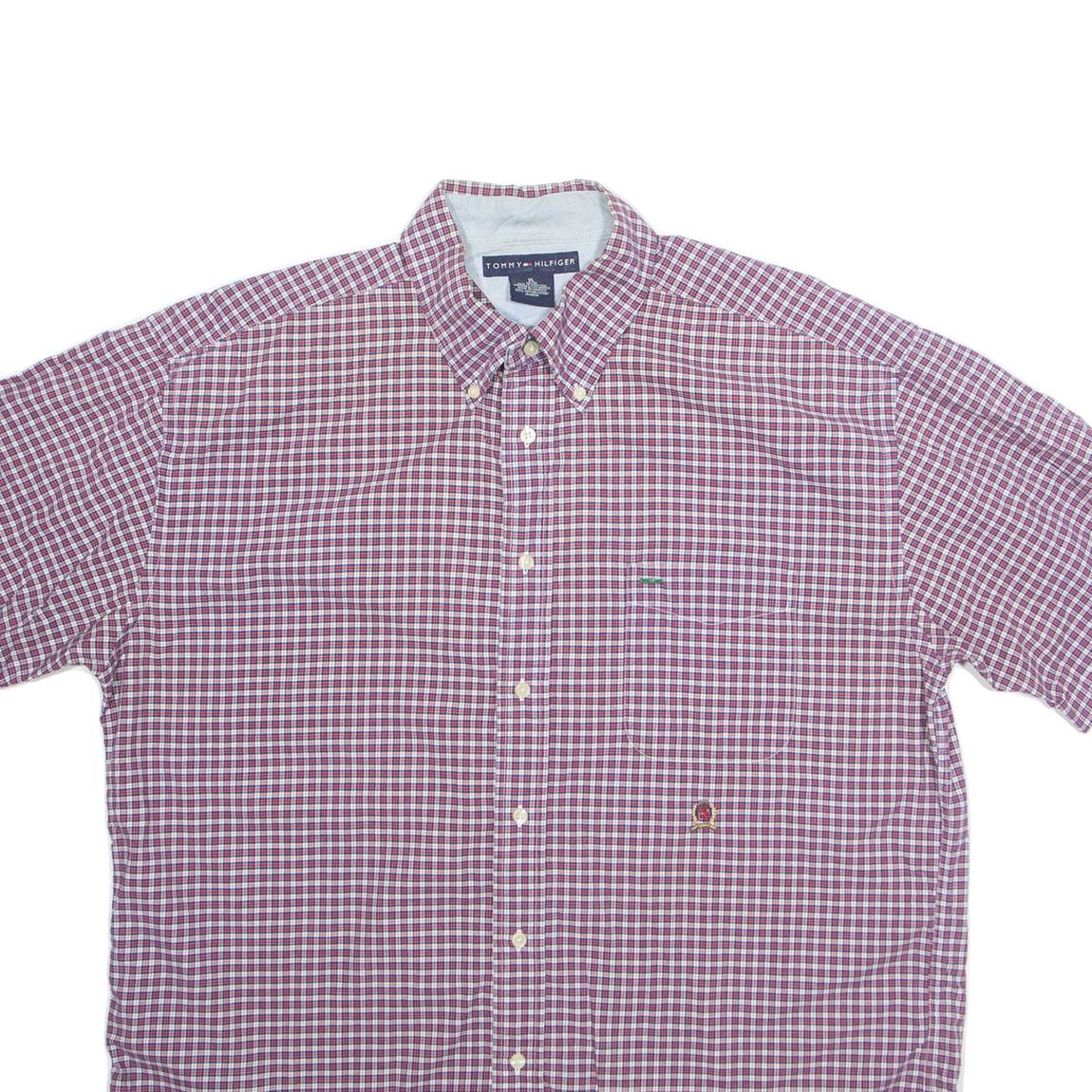 TOMMY HILFIGER Mens Shirt Red Check Short Sleeve XL