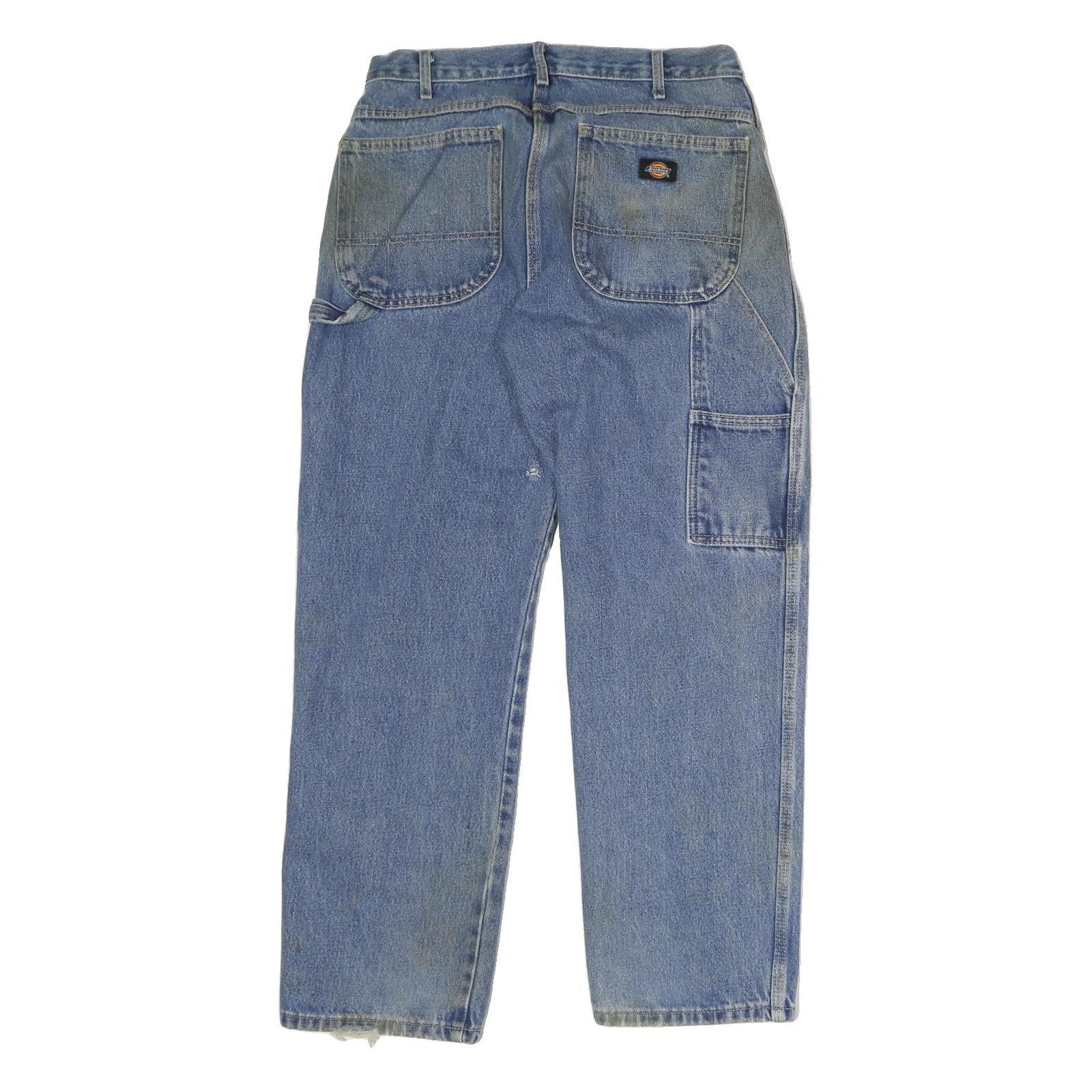 DICKIES Mens Light Blue Regular Fit Straight Denim Jeans W32 L30 Workwear Zip