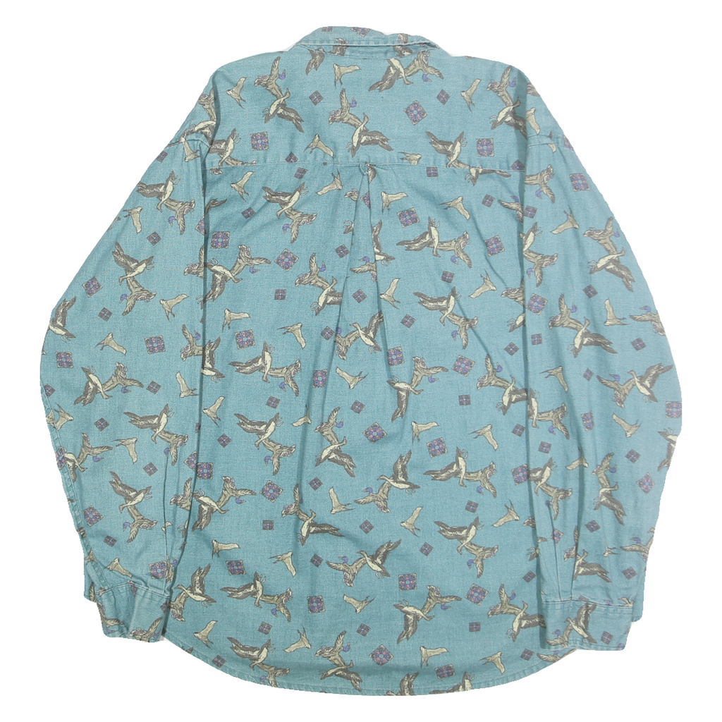 RUFF HEWN Mens Blue Cotton Bird Print Shirt XL Button-Down Long Sleeve Casual