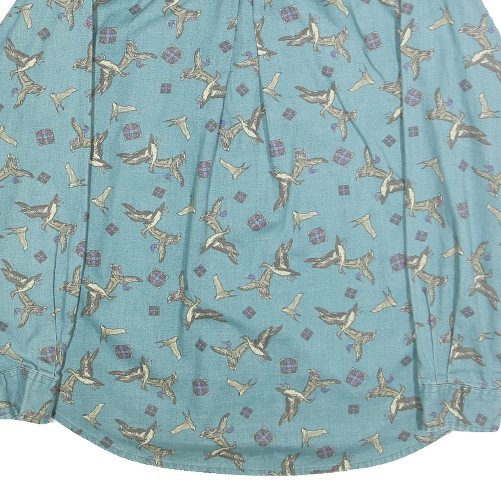 RUFF HEWN Mens Blue Cotton Bird Print Shirt XL Button-Down Long Sleeve Casual