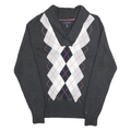 TOMMY HILFIGER Womens Grey Argyle Pattern Jumper Shawl Collar Cable Knit L
