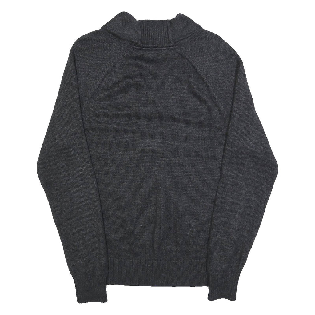 TOMMY HILFIGER Womens Grey Argyle Pattern Jumper Shawl Collar Cable Knit L