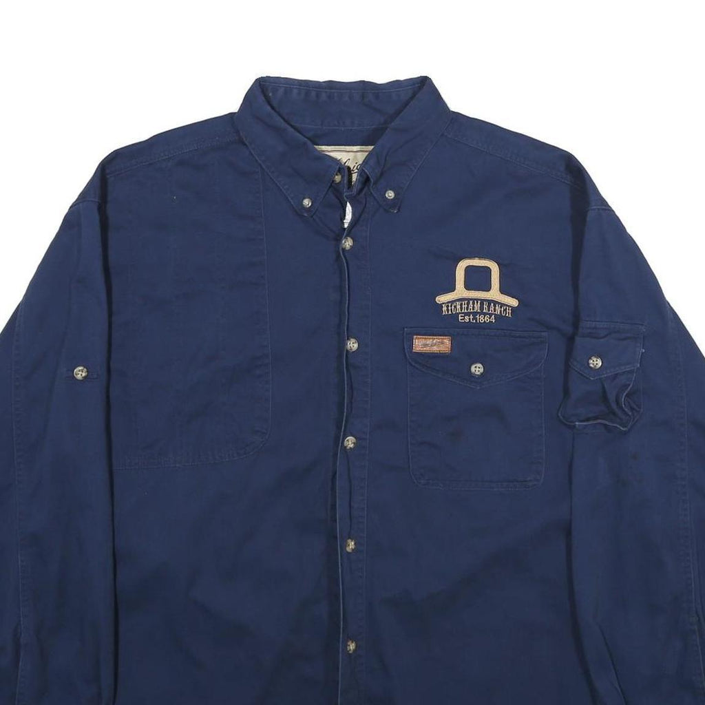 WOOLRICH Mens Blue XL Long Sleeve Cotton Shirt Highclan Ranch Embroidered