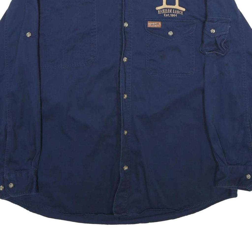 WOOLRICH Mens Blue XL Long Sleeve Cotton Shirt Highclan Ranch Embroidered