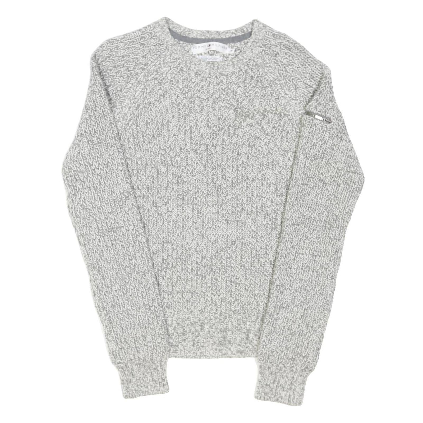 TOMMY JEANS Womens Grey Patterned Jumper Crew Neck Basic Knit Size M Casual