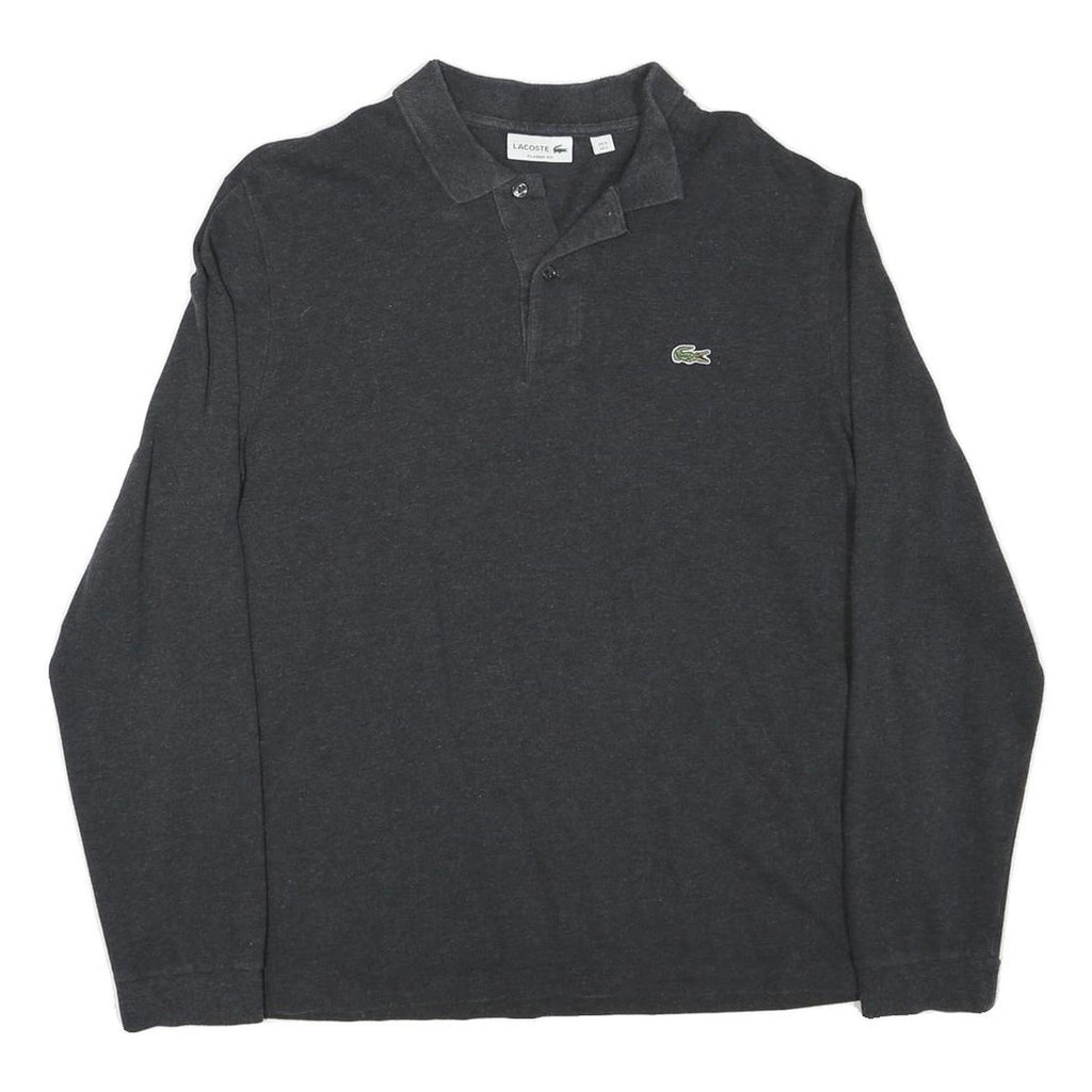 LACOSTE Mens Black Long Sleeve Plain Polo Shirt L Cotton Blend Casual