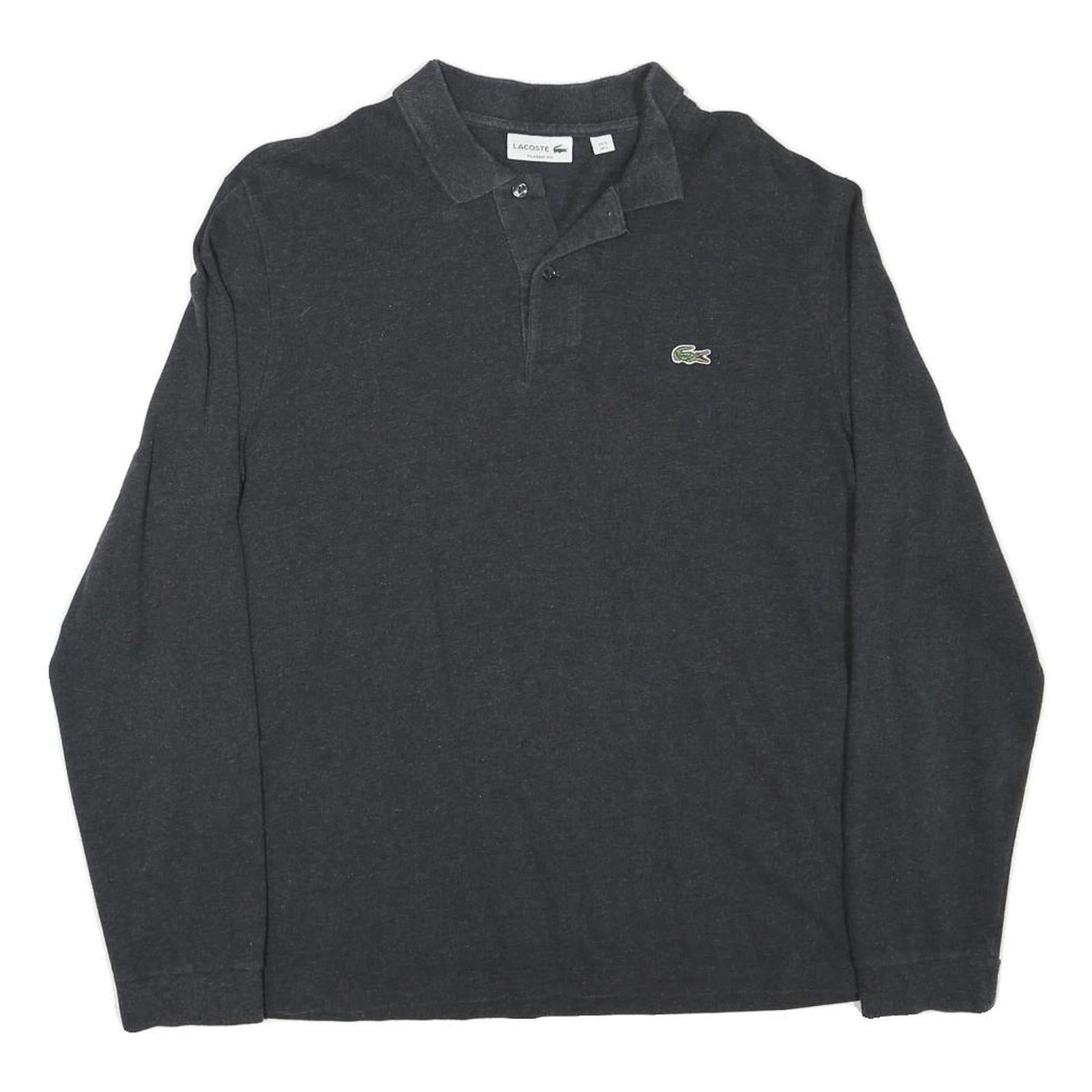 LACOSTE Mens Black Long Sleeve Plain Polo Shirt L Cotton Blend Casual