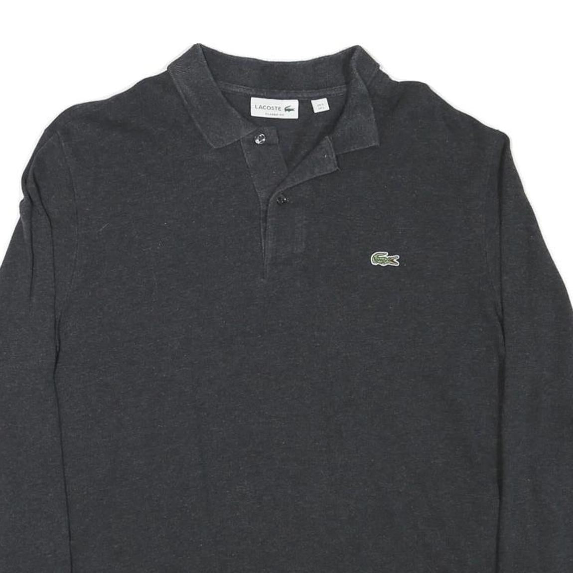 LACOSTE Mens Black Long Sleeve Plain Polo Shirt L Cotton Blend Casual