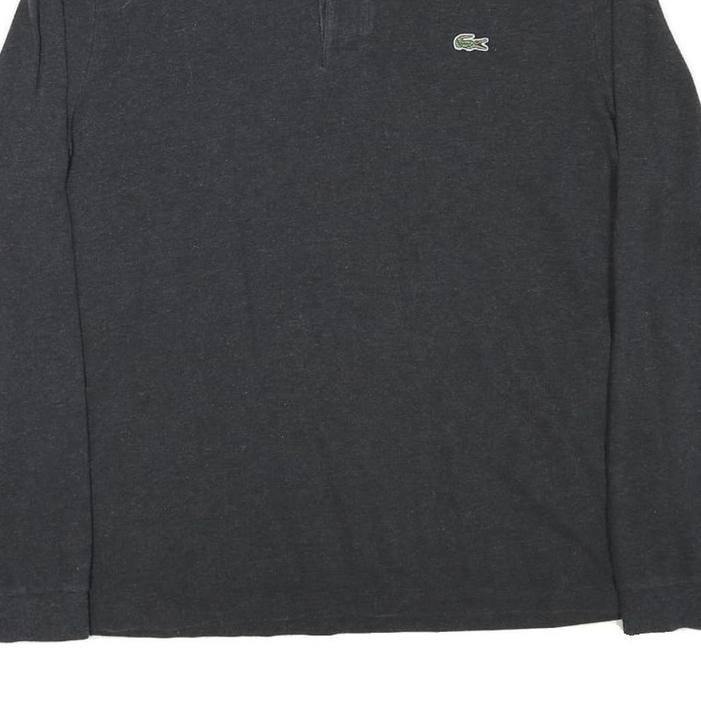 LACOSTE Mens Black Long Sleeve Plain Polo Shirt L Cotton Blend Casual