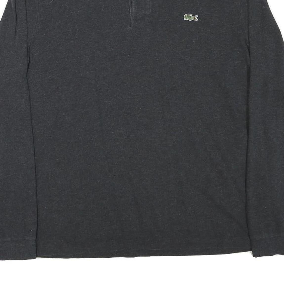 LACOSTE Mens Black Long Sleeve Plain Polo Shirt L Cotton Blend Casual
