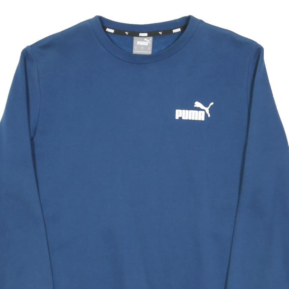 PUMA Mens Blue Crew Neck S Cotton Blend Sweatshirt Puma Logo Casual