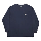 CARHARTT Mens Navy Blue Pocket T-Shirt XL Long Sleeve Crew Neck Cotton Blend