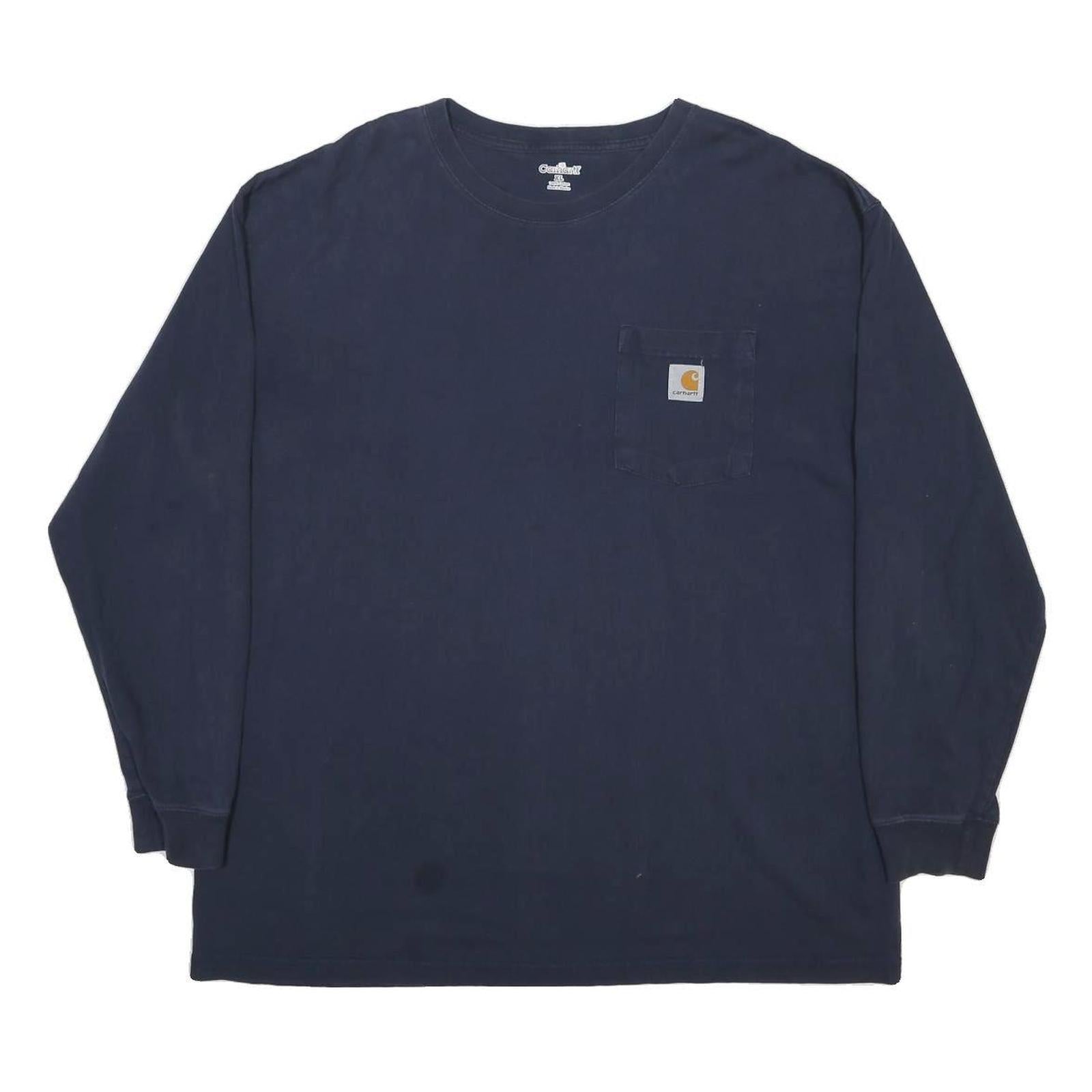 CARHARTT Mens Navy Blue Pocket T-Shirt XL Long Sleeve Crew Neck Cotton Blend