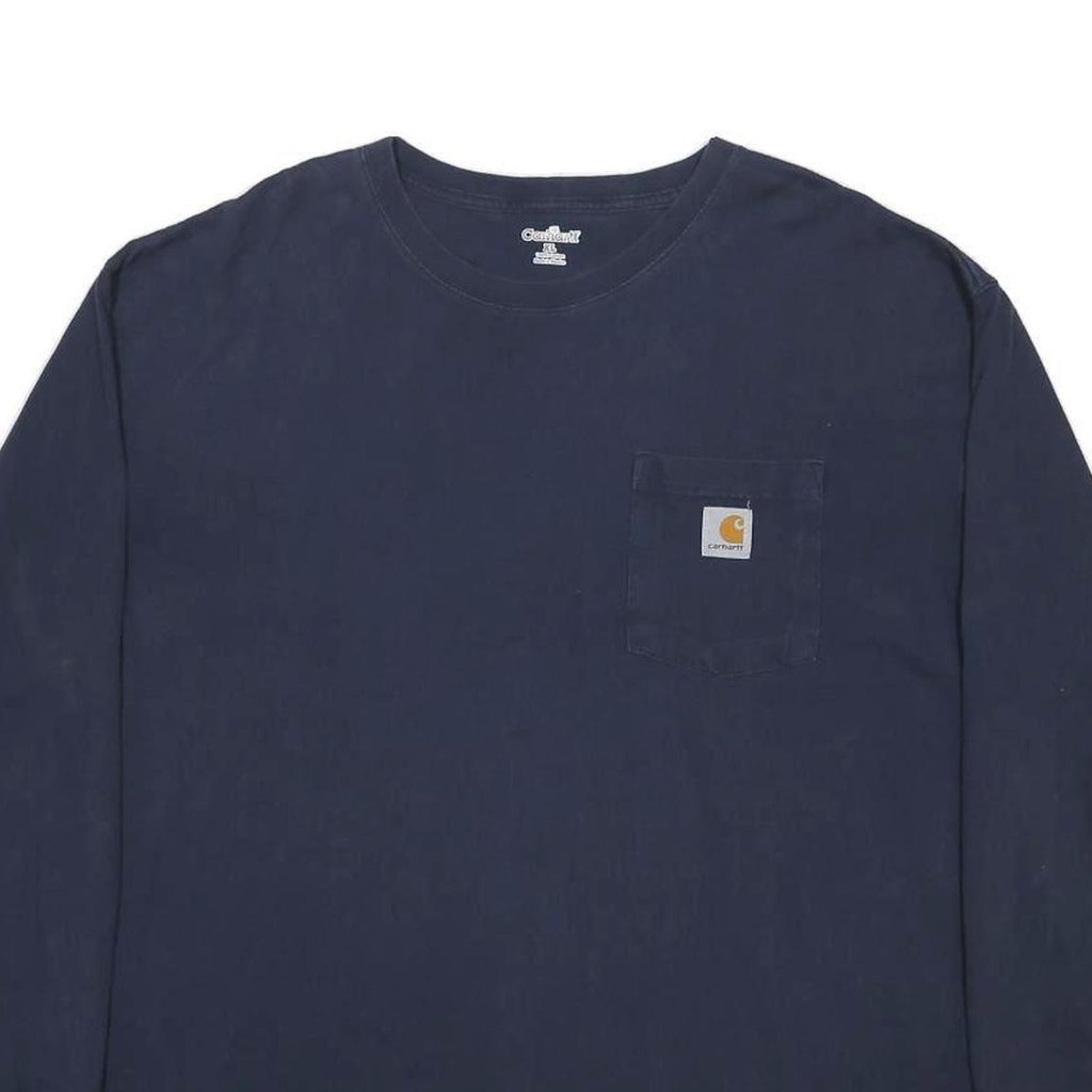CARHARTT Mens Navy Blue Pocket T-Shirt XL Long Sleeve Crew Neck Cotton Blend