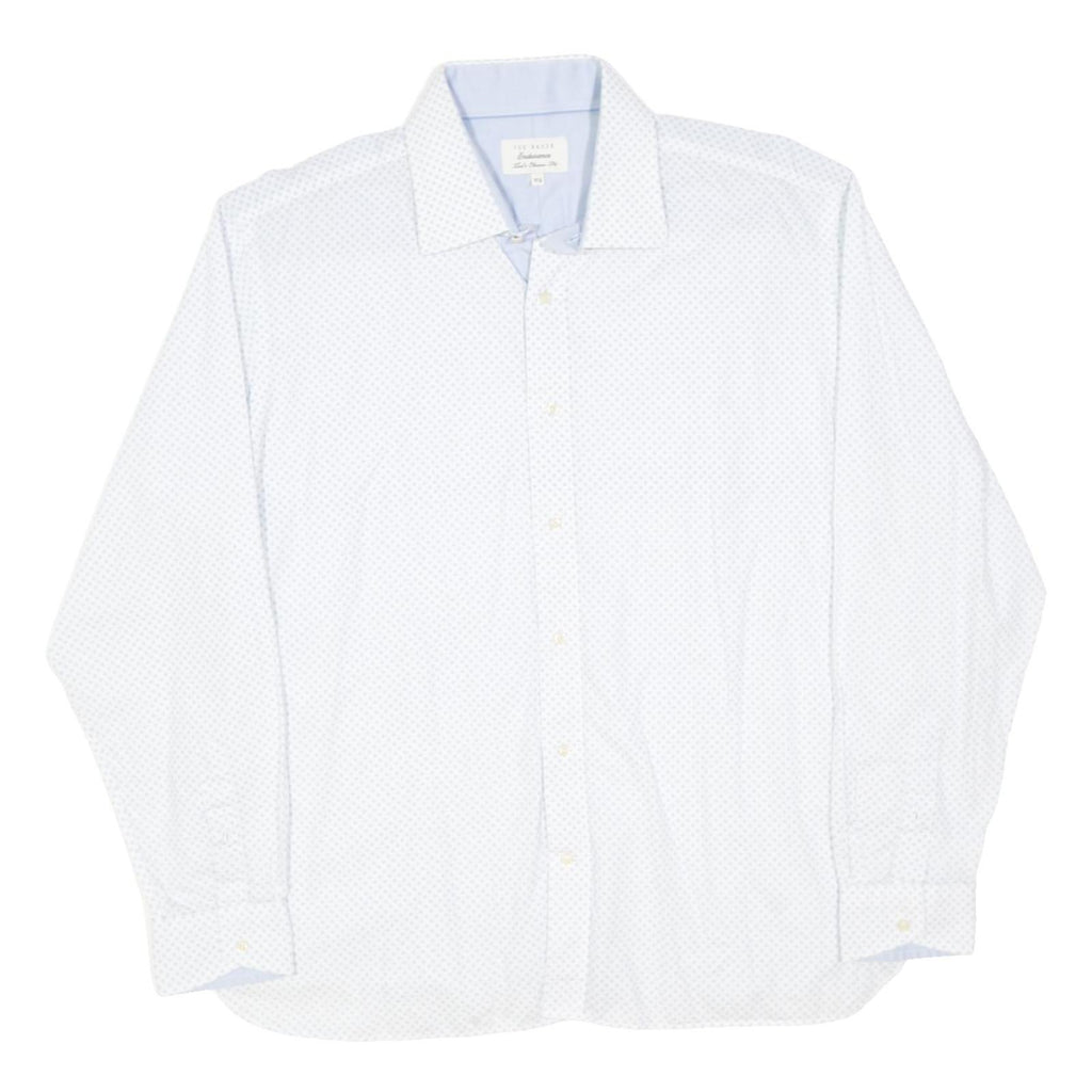 TED BAKER Mens White & Blue Patterned Shirt XL Smart Cotton Blend Long Sleeve